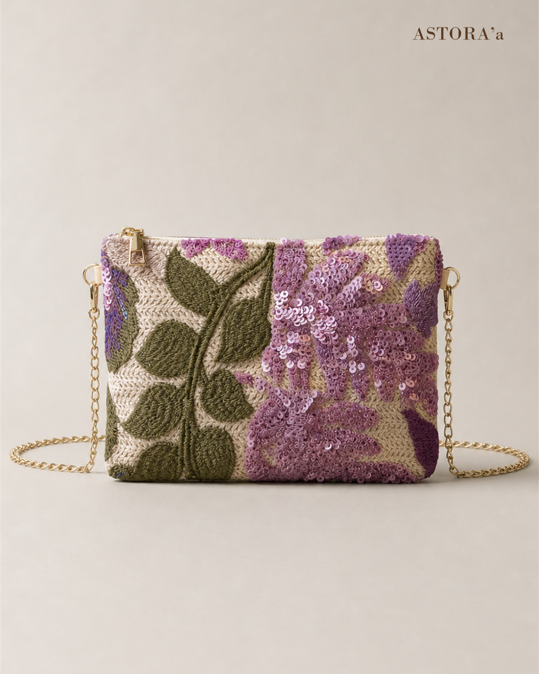 Lavender Bloom Sequin Clutch